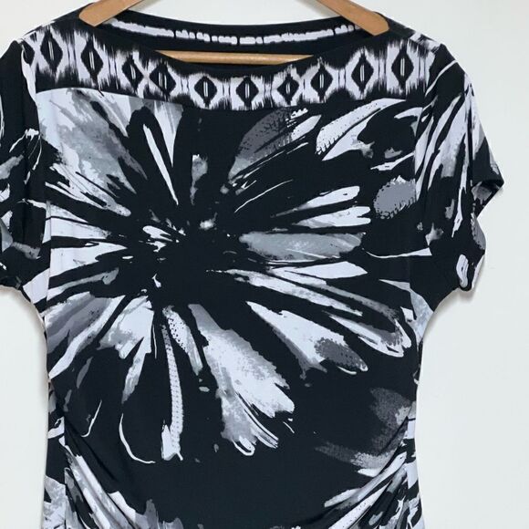 NWOT St Tropez Black White Tropical Jersey Boatneck Shift Dress Sz Womens 14 - Picture 3 of 5
